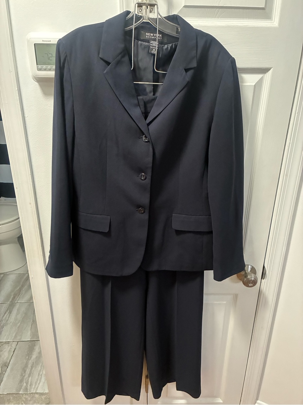 New York & Company Women's Navy Blazer and Wide-Leg Pant Suit